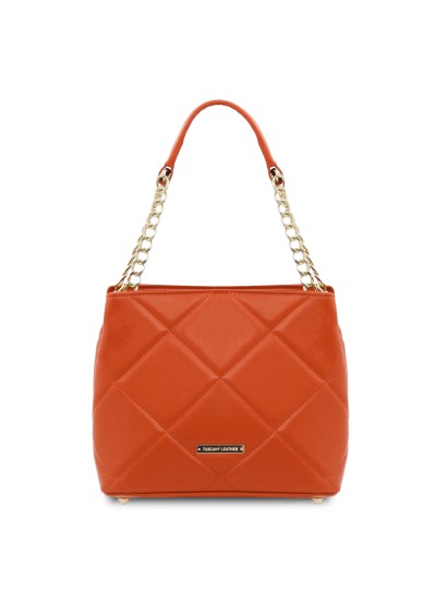 Geanta dama din piele matlasata brandi, Tuscany Leather