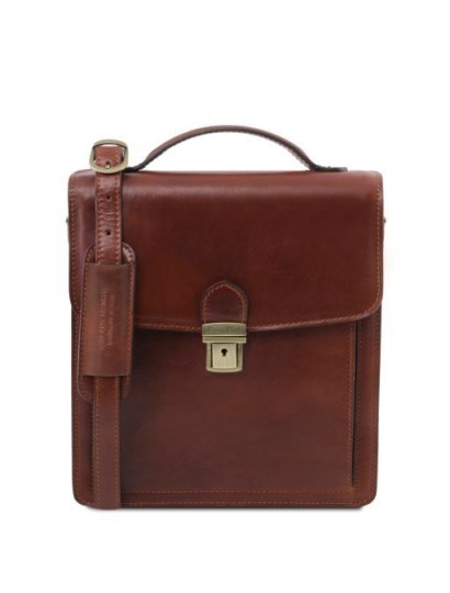 Geanta umar barbati din piele naturala Tuscany Leather, maro, David marime mica