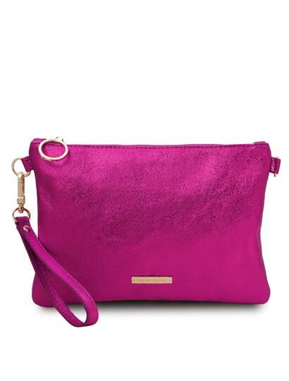Plic dama din piele naturala fucsia, Tuscany Leather, Metalic