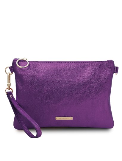 Plic dama din piele naturala mov, Tuscany Leather, Metalic
