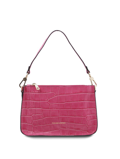 Plic dama piele naturala fucsia, TL, Cassandra, croc print