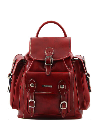 Rucsac dama din piele naturala Tuscany Leather rosu Pechino