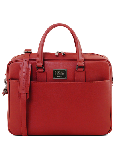 Geanta laptop Tuscany Leather din piele saffiano rosie Urbino