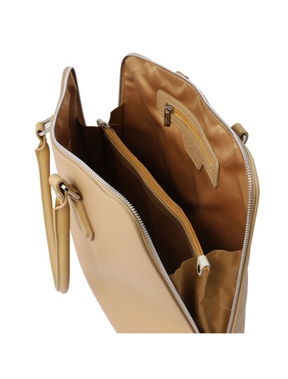 Geanta business de firma dama din piele naturala sampanie, Tuscany Leather, Magnolia