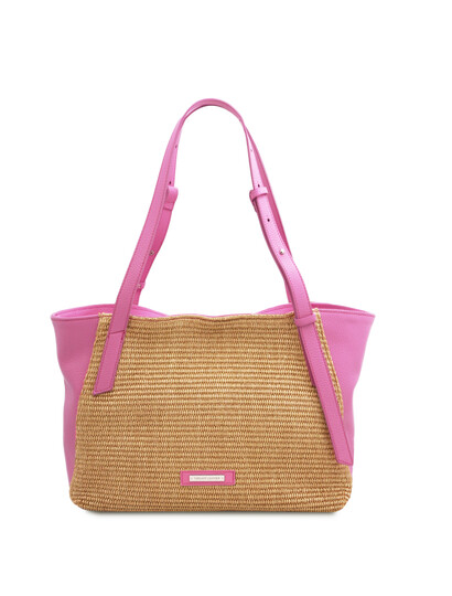 Geanta din piele roz, cu efect de paie Tuscany Leather, TL BagSoft
