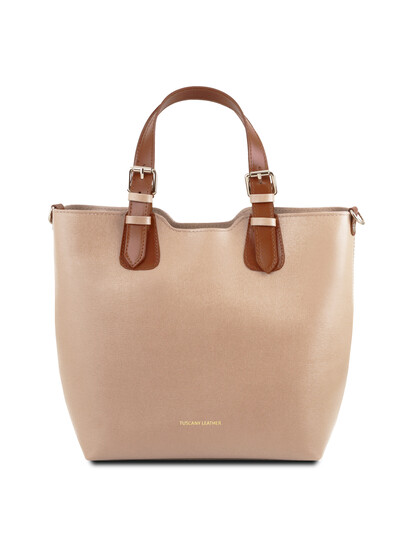 Geanta dama din piele naturala bej Tuscany Leather, tote