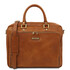 Pisa Leather laptop briefcase with front pocket Natural