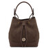 Ostrea Suede and ostrich-effect printed leather bucket bag Chocolate