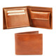 Portofel din piele Tuscany Leather cu trei pliuri si buzunar monede honey