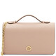 Opera Leather clutch with chain strap Nude