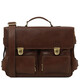 Ventimiglia Leather multi compartment briefcase with front pockets Dark Brown