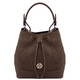 Ostrea Suede and ostrich-effect printed leather bucket bag Chocolate