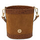 Ostrea Suede and ostrich-effect printed leather bucket bag Cognac