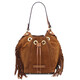 Nomade Suede leather fringe bucket bag Cognac