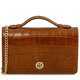 Opera Croque Croc print leather clutch with chain strap Cognac